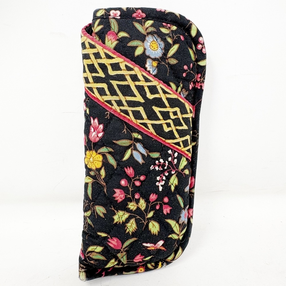 Vera Bradley Vintage Quilted Cotton Eyeglass Case Black Floral Mediterranean